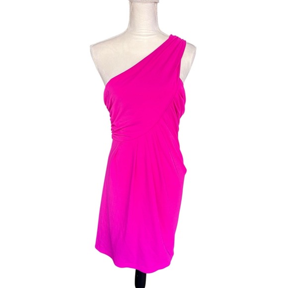 New NWT Cut25 by Yigal Azrouel Pink One Shoulder Gathered Bodycon Mini Dress - L - Picture 2 of 9